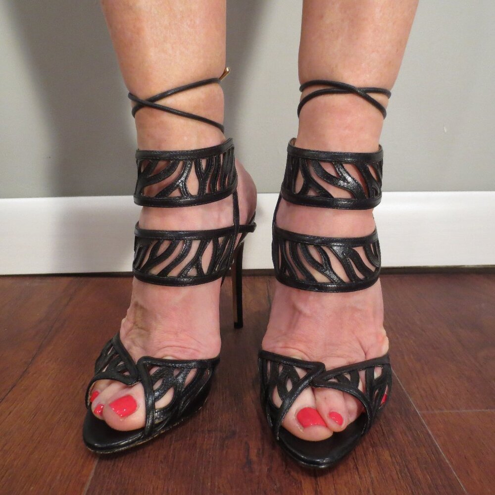 NNB ALEXANDER BIRMAN Black Cut Out and Laced High Heel Sandals